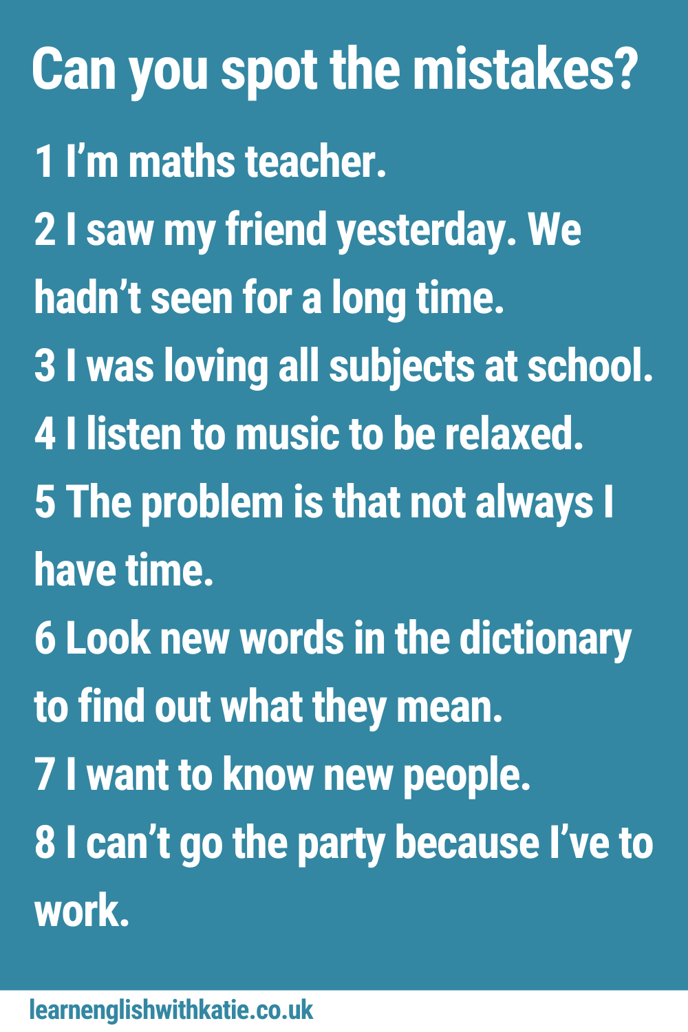 Pinterest pin showing sentences with common mistakes.