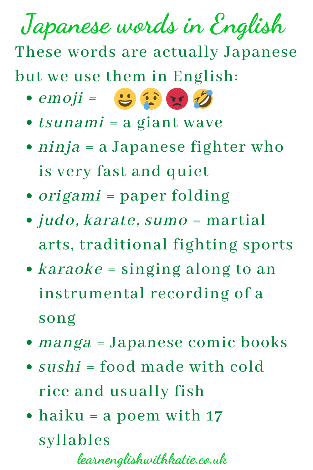 Pinterest pin showing some of the Japanese words from this post.