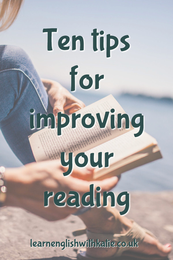 Pinterest pin showing girl reading a book with text overlay saying ten tips for improving your reading