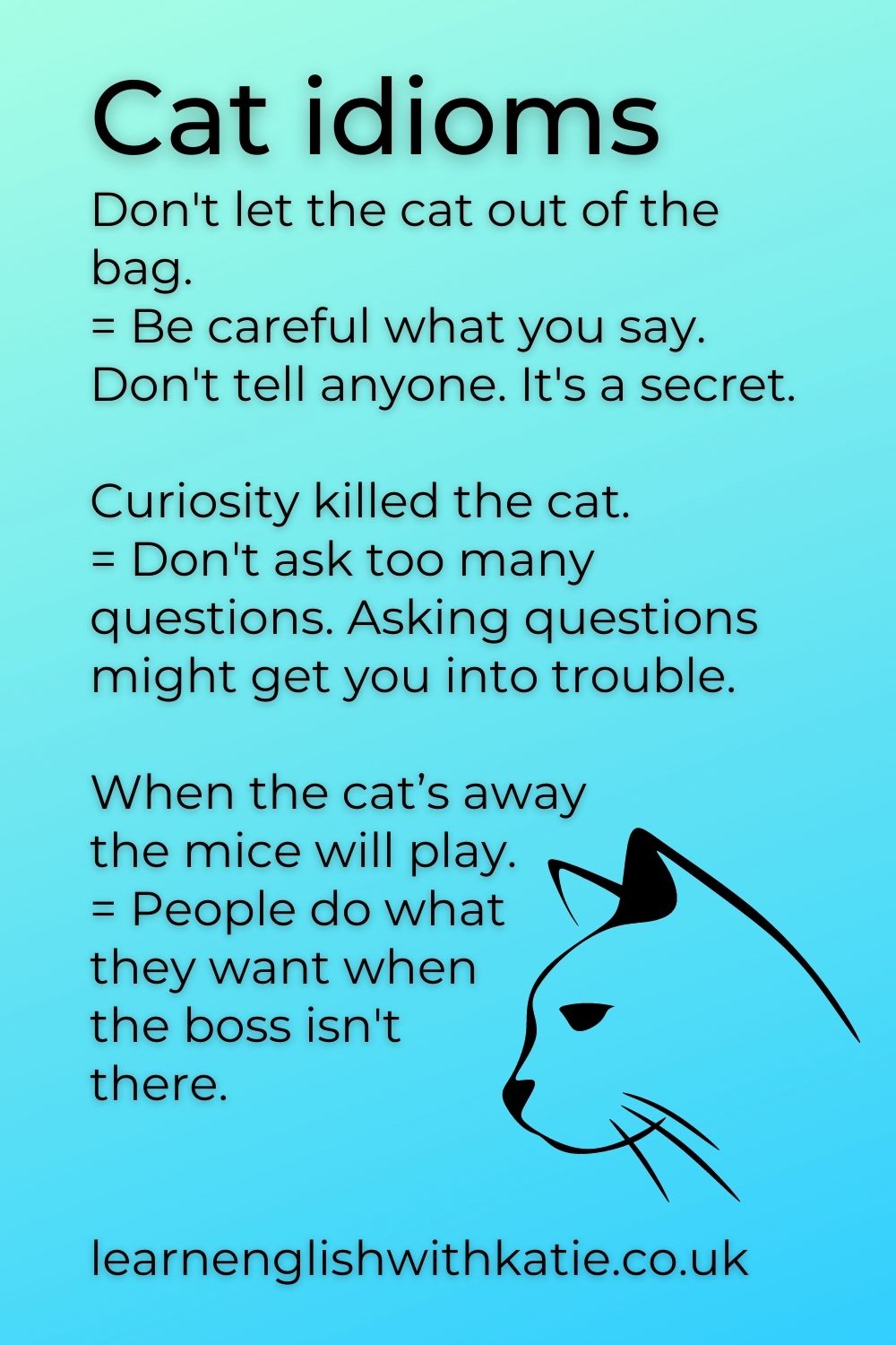 Pinterest pin featuring three cat idioms